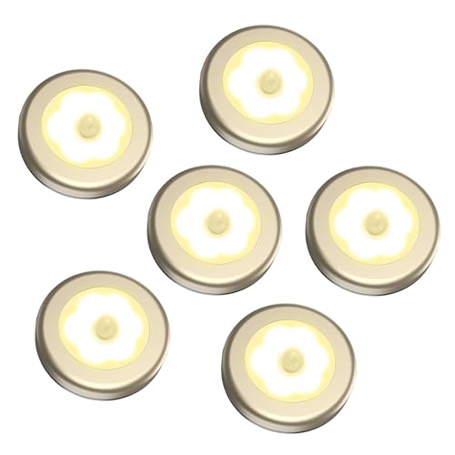 ORIA Luz noturna com sensor de movimento, 6 peças luzes armários com almofadas adesivas e íman integrado, automático em/desligado, perfeito para cozinha, corredor, escada - dourado