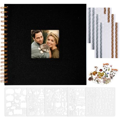 Vienrose Álbum de fotos Scrapbook, 20,5 x 20,5 cm, álbum de recortes com capa de linho e 40 páginas brancas Kraft, família, casamento, viagem DIY Scrapbooking Supplies Set. Preto