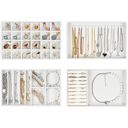 ProCase 4 camadas combinadas organizador de jóias, bandeja de jóias para guardar e expor colares pulseiras anéis brincos - branco