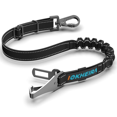 Iokheira Cinto de segurança para cães, cinto de segurança para animais de estimação e acessório de barra de fecho com mosquetão giratório com fechadura (preto)