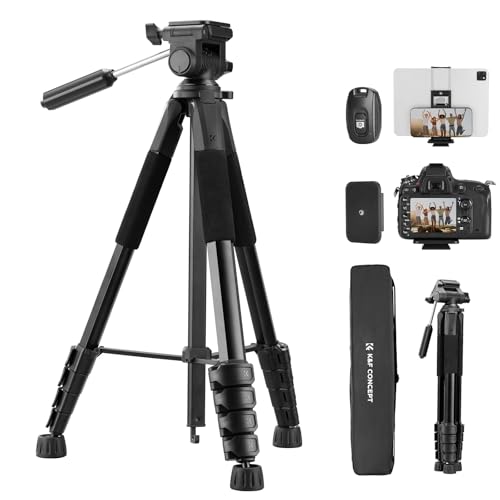 K&F Concept Tripé para telemóvel 190 cm S255A3 BV01 tripé leve portátil de tubo perfilado de 5 lados para DSLR, câmara SLR digital, telemóvel, etc., com clipe para telemóvel