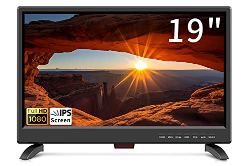 ZOSHING TV de 19 polegadas, televisão pequena Full HD com sintonizador digital DVB-T H.256 com portas HDMI USB e VGA, CA/carro de 12 volts, para caravanas, quartos