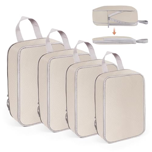 WUFANC Cubo de embalagem de compressão, 4 unidades, resistente à água e economia de espaço, conjunto de organizador de malas, de nylon, leve e resistente ao desgaste, ideal para viagens de férias,