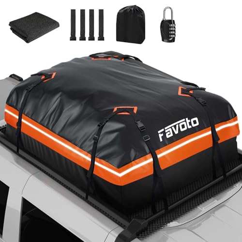 Favoto Caixa de teto dobrável 566 L, bolsa de teto impermeável com tapete antiderrapante, gancho para porta, correias de reforço para carros, todo-o-terreno com/sem porta-bagagens de viagem, cor
