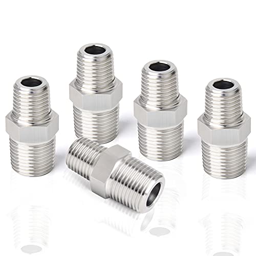 ERGAOBOY 5 peças 1/4" x 1/8" BSP macho redutor de tubo, 304 mamilo hexagonal de aço inoxidável