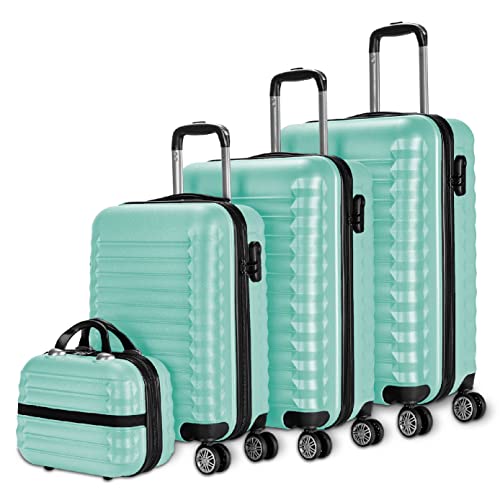 NUMADA Conjunto de malas rígidas 3/4 peças, mala de cabine 53 cm, média 63 cm, grande 75 cm e necessitar. Resistentes, leves e seguros, 3. Verde menta, Conjunto de malas de viagem ABS Eco Friendly, 4