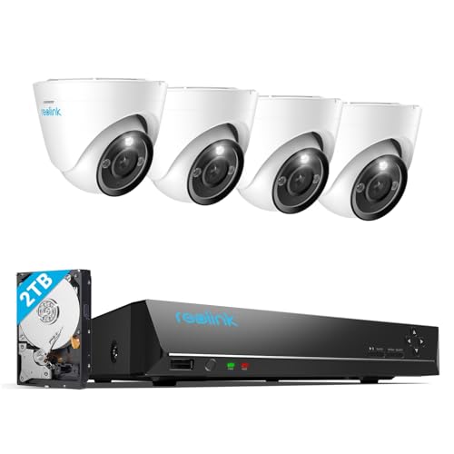 Reolink Conjunto de câmaras de vigilância exterior de 12 MP com Spotlight, 4 X IP PoE câmaras de segurança com HDD de 2 TB para gravação contínua, visão noturna colorida, áudio bidirecional,