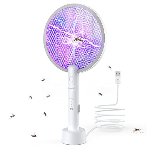 PALONE Mate mosquitos elétricos, raquete de mosquitos elétrica para carregar, por USB, mata mosquitos e insetos voadores, para interiores e exteriores (branco 1 unidade)