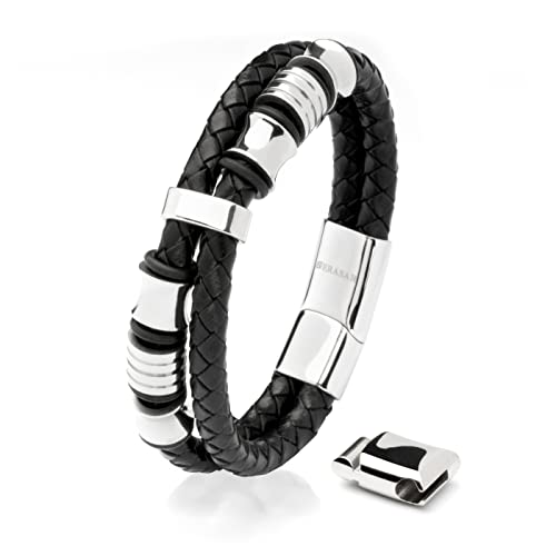 SERASAR Pulseiras de couro premium para homem | fecho seguro de aço inoxidável | três cores | caixa de jóias incluída