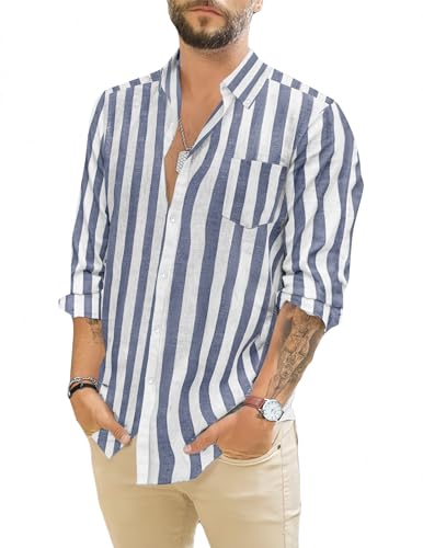 TARAINYA Camisa de linho para homem com bolsos casuais camisas homem manga comprida regular Fit