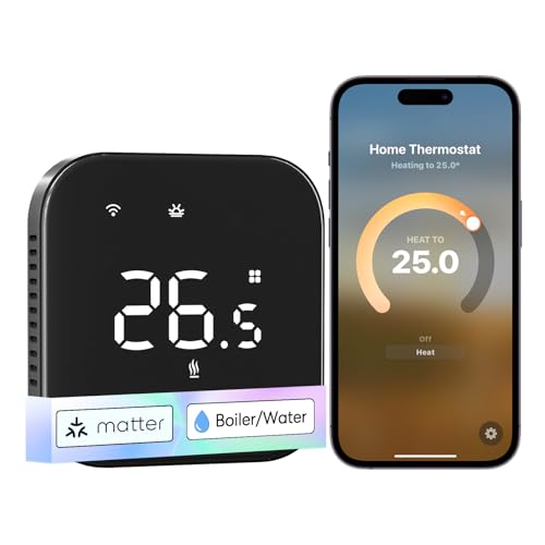 Meross Termostato aquecimento WiFi Matter, termo Wi-Fi, caldeira a gás condensação, compatível com HomeKit, Alexa Google Siri, sensor externo, detecção janela aberta, baixo consumo programável