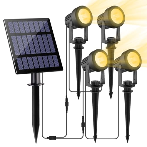 NATPOW Focos solares exteriores, luz solar exterior, 3000 K, holofotes LED solares, impermeável, IP65, para iluminação de estradas, pátio, terreno e campismo (4 em 1)