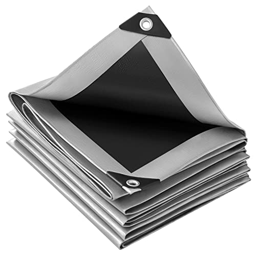 WOLTU Lona impermeável, lona de proteção duradoura, com ilhós para móveis, jardim, piscina, carro, 280 g/m², cinzento e preto # 351-280 g
