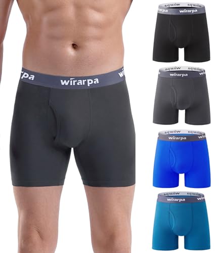 wirarpa Cuecas homem boxer algodão roupa interior confortável para homens sem etiquetas abrir a mosca pack de 4