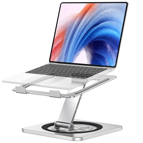 EOIWUY Suporte portátil de mesa, [360° base giratória] elevador portátil de liga de alumínio, ergonómico e dobrável para computador portátil para trabalho em computador compatível com MacBook Pro/Air,
