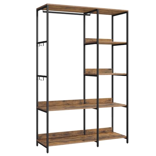 SONGMICS Guarda-oba, Stand Appendiabiti, Armadio sobre este per Appendere, Ripiani Portaoggetti, Ganci Rimovibili, 98 x 40 x 181 cm, castanho vintage RGR024B01