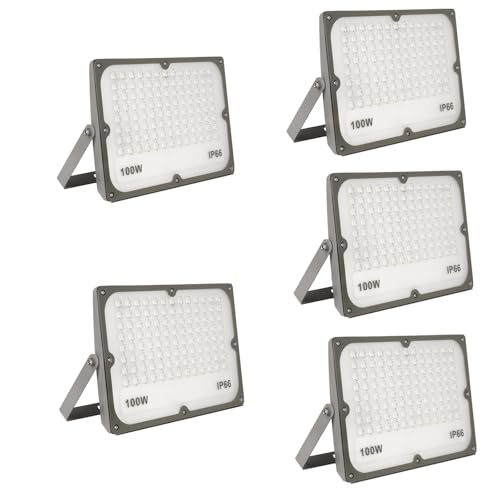 JBdusn Foco projetor LED 100 W, 5 unidades super brilhante, 6500 K, luz de segurança LED IP66, à prova d'água, potente luzes LED Floodlight exterior, holofotes LED para casa, garagem, pátio, terraço,