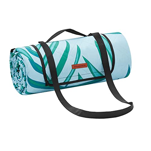 SONGMICS GCM001Q03 Manta de piquenique, 300 x 200 cm, tapete grande, para camping, parque, jardim, praia, repelente de água, lavável na máquina, dobrável, design de samambaia e azul claro
