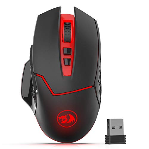 Redragon M690-1 Rato sem fios para jogos com mudança de dpi, 2 botões laterais, 2400 dpi, design ergonómico, 8 botões, cor preta