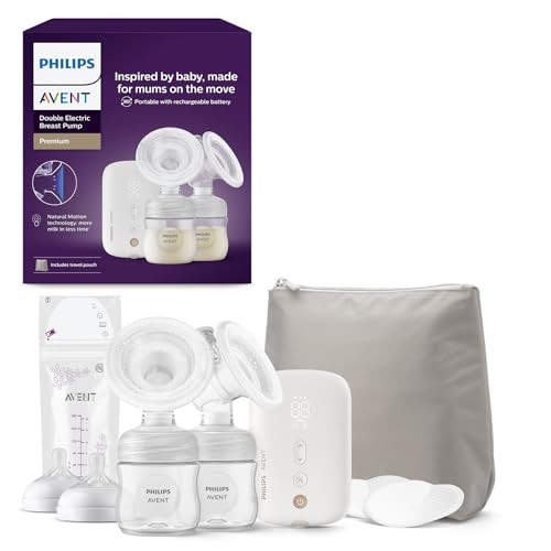 Philips Avent extrator de leite elétrico duplo, potência hospitalar e motor recarregável, inspirado na sucção natural dos bebés, mala de viagem, modelo SCF398/31
