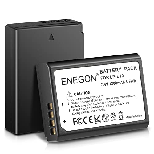 ENEGON LP-E10 Bateria de 1200 mAh (2 unidades) para Canon LP-E10 e Canon EOS Rebel T3, T5, T6, T7, T100, Kiss X2, Kiss X50, Kiss X70, X80, X90 EOS 11000 D, EOS 11 200D, EOS 1300D, 1500D, 2000D, 3000D