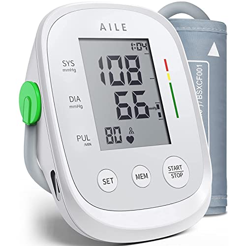 AILE Tensiómetro digital de braço, medidor de tensão arterial, monitor de pressão da pulseira, medidor de tensão arterial 22 cm - 42 cm, aparelho para medir a tensão arterial (branco)