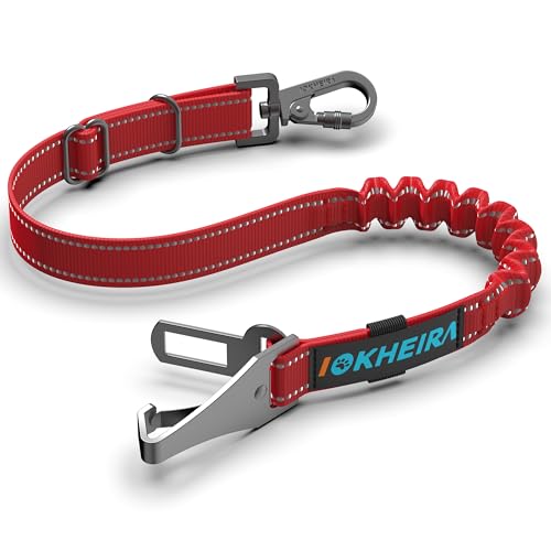 Iokheira Cinto de segurança para cães, cinto de segurança para animais de estimação e acessório de barra de fecho com mosquetão giratório com fechadura (vermelho)