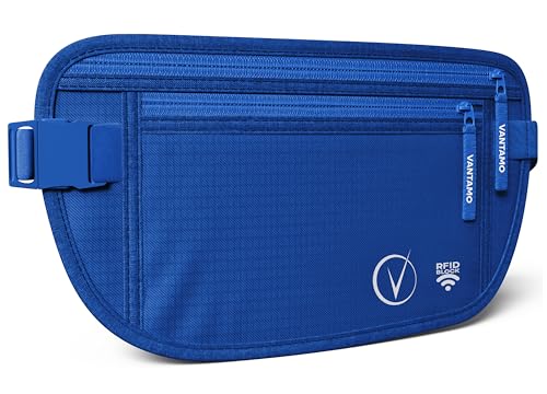 Cinto de dinheiro oculto para viagens, carteira de cintura com proteção RFID, Azul clássico, Minimalista