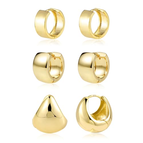 ALEXCRAFT 3 pares brincos mulher prata 925 banhado a ouro 14 K, brincos de aço inoxidável mulher, conjunto de brincos para mulher dourados presentes jóias festa