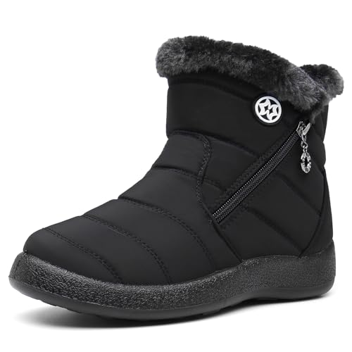 Hsyooes Botas de inverno para mulher botas de neve quentes sapatos forrada à prova d'água botas de neve confortáveis antiderrapante leve