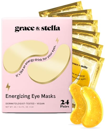 Grace and Stella Patches olhos bolsas e orelhas para reduzir as orelhas, bolsas, rugas - adesivos olhos de gel, cuidados pessoais vegan não estado em animais [24 pares, ouro]