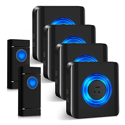 Campainha sem fios impermeável para porta, Satisure 4 receptores de 58 melodias, 400 m de alcance, IP55 exterior, impermeável (2 transmissores e 4 receptores)
