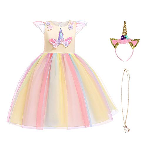 URAQT Fantasia de unicórnio para menina, vestido de princesa unicórnio para festa de Carnaval, casamento
