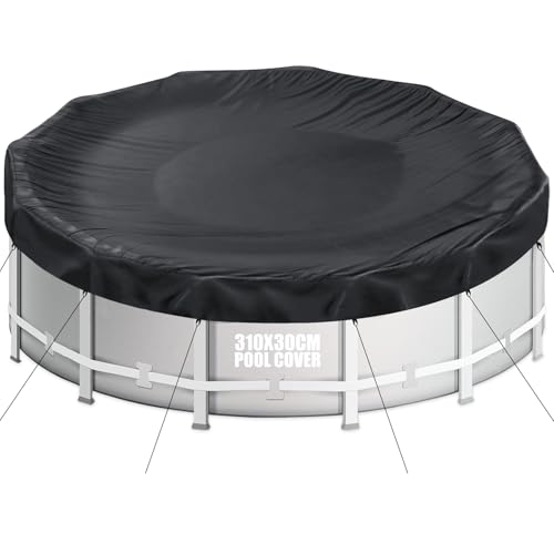 Aipwerer Cobertor de piscina redonda para piscinas de 244 a 305 cm, capa de piscina Ø 310 cm Oxford 420D, resistente ao desgaste, cobertura para INTEX & BESTWAY piscinas (cordão preto)