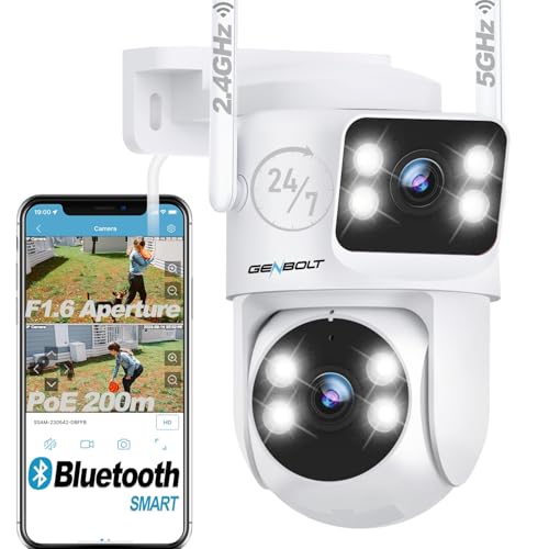 GENBOLT Câmara de vigilância WiFi exterior 2,4/5 GHz com lente dupla, CCTV câmara vigilância domicílio Wi-Fi doméstico, PTZ câmara IP com a noite de cor, rastreamento automático de deteção humanóide