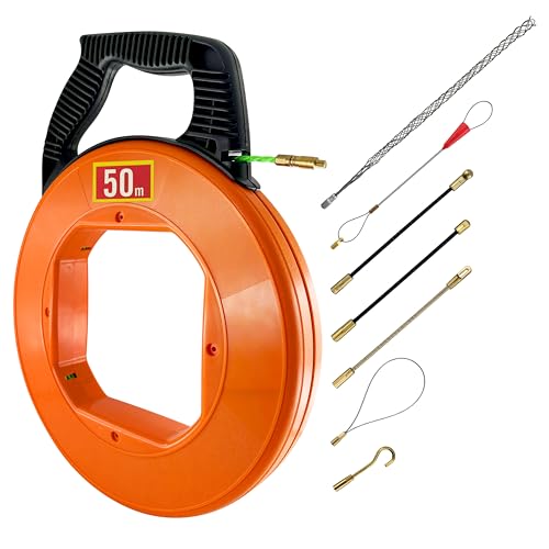 Guia de passadores de cabos 4,5 mm 50 m, guia cabos 50 m, fio de traço de poliéster fita de pesca ajuda de retraçãO para cabo com 7 molas guia, com caixa de plástico (50 m-Box-7p)