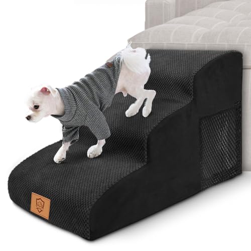 Myiosus Escada para cães, 3 degraus, esponja de alta densidade 30D, escada para gatos com capa de tecido lavável removível, rampa para cães e gatos