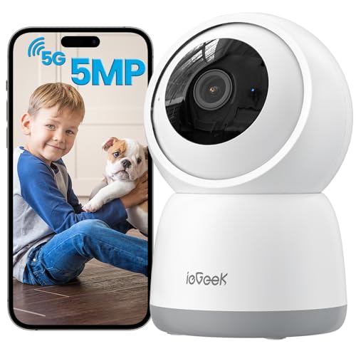 ieGeek 5MP Câmara de vigilância WiFi interior 2,4/5 GHz 360 ° PTZ, câmaras de vigilância doméstica WiFi para bebés com deteção de pessoas/animais de estimação, acompanhamento automático, voz