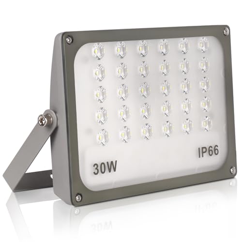 JBdusn Foco projetor LED 30 W, super brilhante branco frio luz de segurança LED IP66 impermeável potente luzes LED Floodlight exterior, holofotes LED exterior para casa, garagem, pátio, terraço, campo