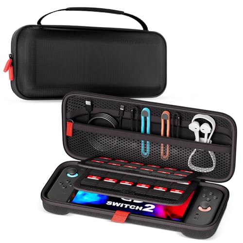 Procase Bolsa para Nintendo Switch 2 2025, Estuche de Viaje Rígido con 24 Ranuras para Juegos, Protector Portátil para Consola, Joy-con y Accesorios – Negro
