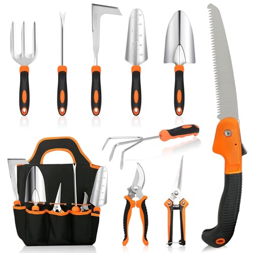 MQHUAYU Kit jardinagem, conjunto de ferramentas de jardinagem de 10 peças de alta resistência, conjunto de jardinagem para jardinagem, presentes para mulheres e homens
