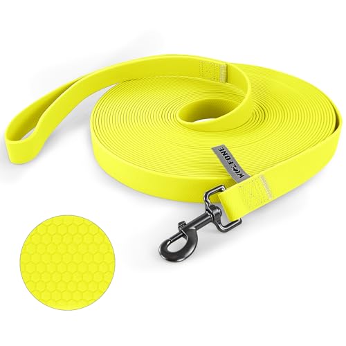 Wolfone Trela de arrasto para cães, 9 m, amarela, impermeável, trela longa para cães com cabo antiderrapante, resistente e resistente, para atividades ao ar livre