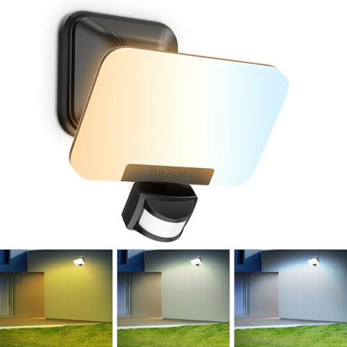 OREiN Foco LED com detetor de movimento para exteriores, 2800 lm, 2700/4000/6500 K, luz branca quente/neutra/fria, super brilhante, 24 W, com 3 modos de iluminação, IP65, impermeável, para