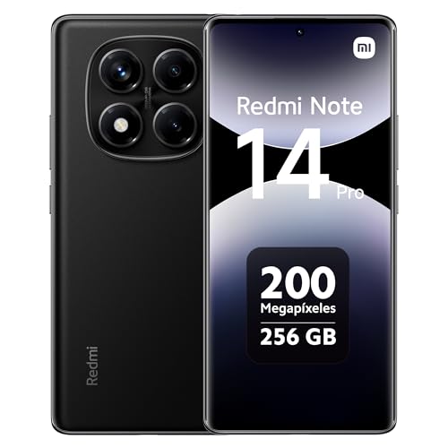Xiaomi Redmi Note 14 Pro Smartphone de 8+256 GB, ecrã de 6,67" AMOLED FHD+ 120Hz, MediaTek Helio G100-Ultra, câmara de 200 MP, TurboCharge 45W, 5500 mAh, carregador não incluído Indo, preto (Versão