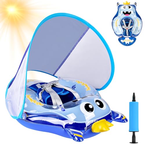 YOOHBERRYS Flutuador bebé com guarda-chuva, flutuador insuflável natação bebé, anel de natação para bebé com assento de segurança, flutuador de piscina para bebé, bebé para 3-36 meses
