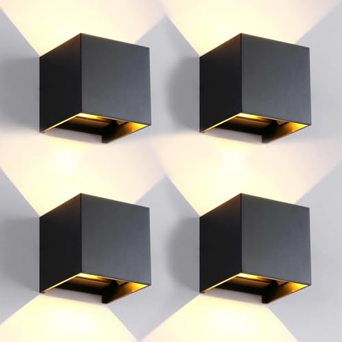 4 peças aplique de parede exterior interior luz ajustável de 3 cores LED candeeiros de parede moderno preto 15 W IP65 impermeável apliques de exterior quadrada de alumínio ângulo de luz ajustável 11
