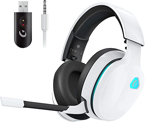 Auriculares Gaming, auriculares para jogos de 2,4 GHz para PS4, PS5, PC, Mac, auriculares sem fios Bluetooth 5,2, capacetes auriculares com microfone cancelamento, 3,5 mm Jack auriculares com cabo
