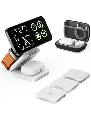 LULULOOK Qi2 Mag-Safe Estação de carregamento de 15 W para Apple Watch e iPhone, carregador Mag-safe 3 em 1 para iPhone 16/15/14/13/12, 5W para carregamento rápido para Apple Watch Ultra 2/10/9/8/7,