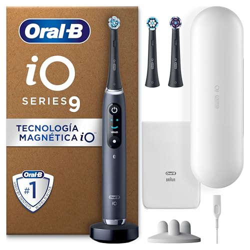 Oral-B iO 9 Escova de dentes elétrica preta, 3 cabeças, 1 estojo carregador de viagem, desenhado por Braun