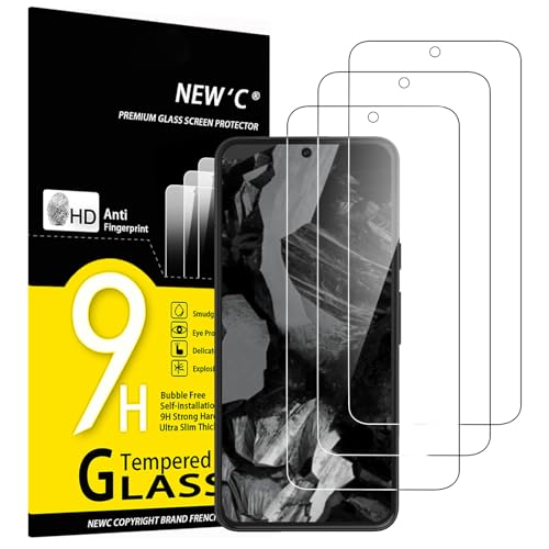 NEW'C 3 peças, protetor de ecrã para Google Pixel 8A, vidro temperado anti-riscos, anti-impressões digitais, sem bolhas, dureza 9H, 0,33 mm ultra transparente, ultra resistente